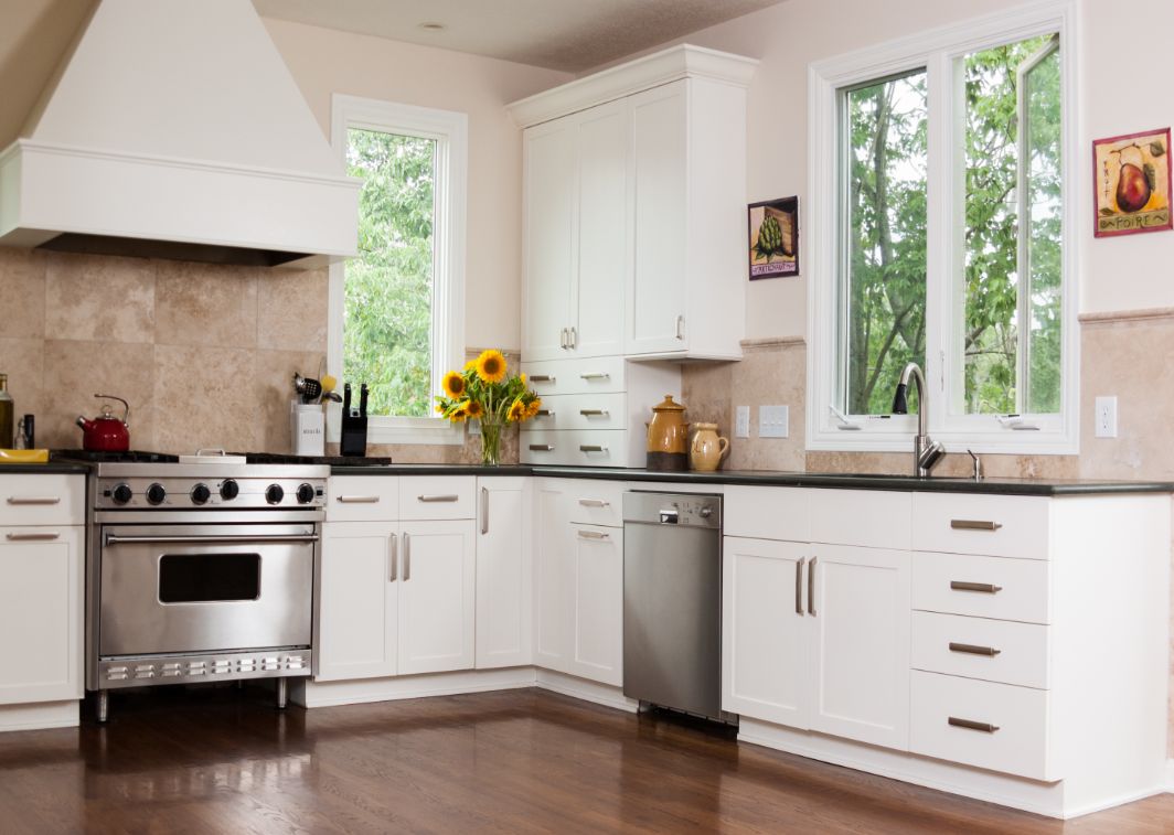 full white black wooden floor kitchen remodel