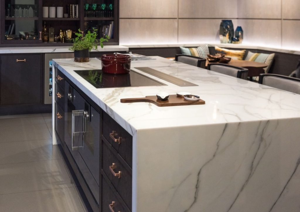 Continuous kitchen island marble