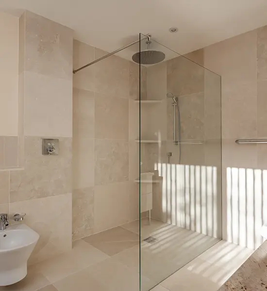 A glass shower with no door