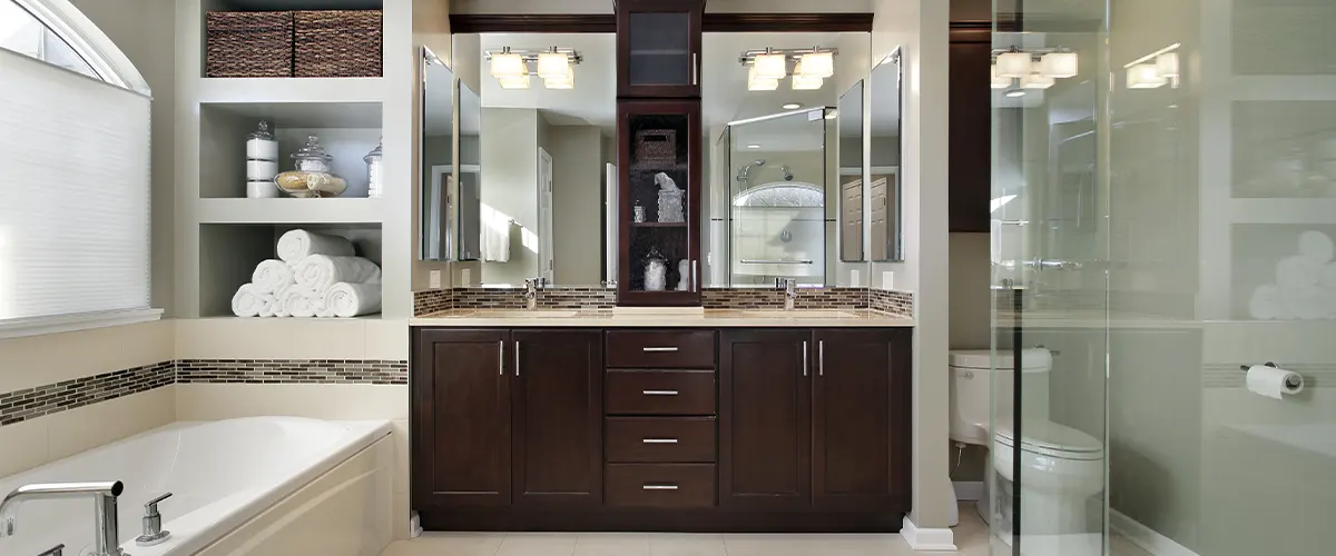organized-white and brown bathroom