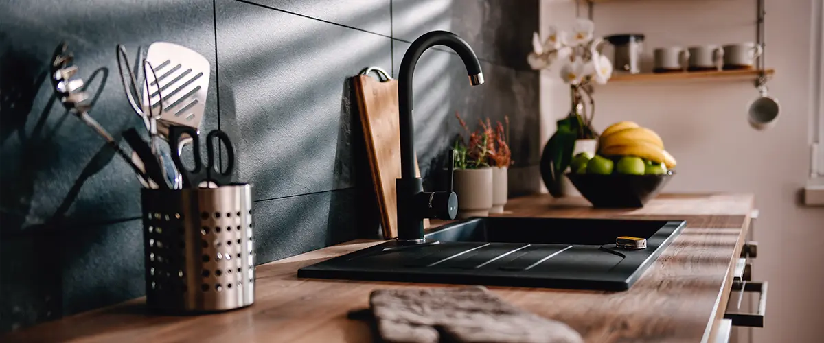 Black accents in a kitchen counterspace