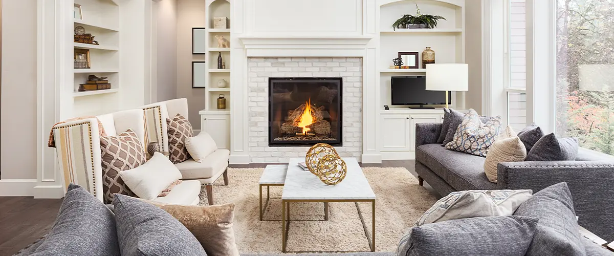 Make your house look expensive with a fireplace, crown molding, and neutral colors