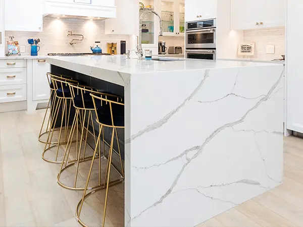 marble waterfall countertop for a kitchen island