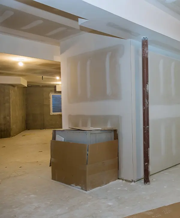A basement remodel in progress in Ashburn