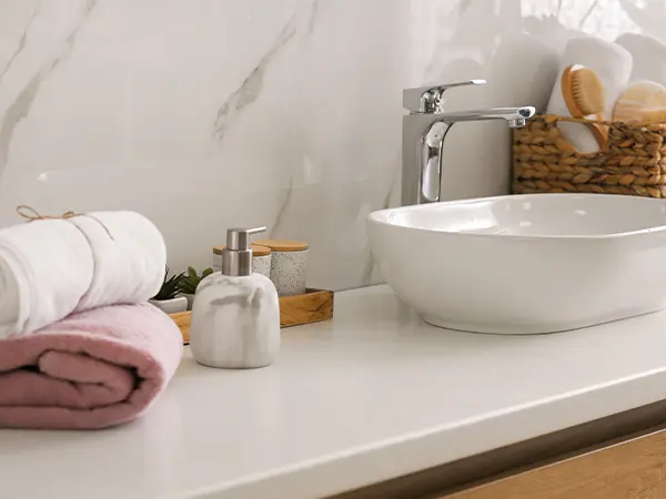 White countertop with vessel sink