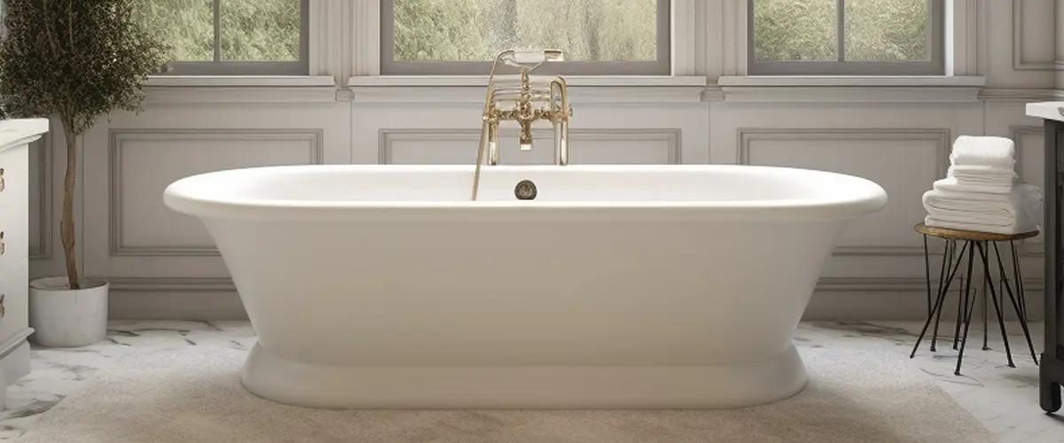 Freestanding tub with silver water fixture